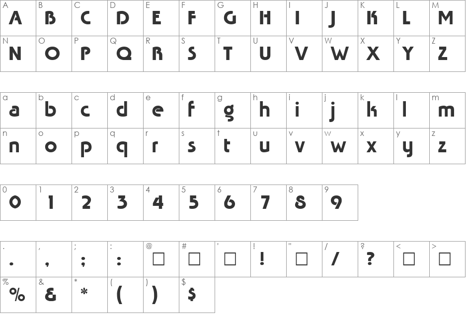 Mingle font character map preview