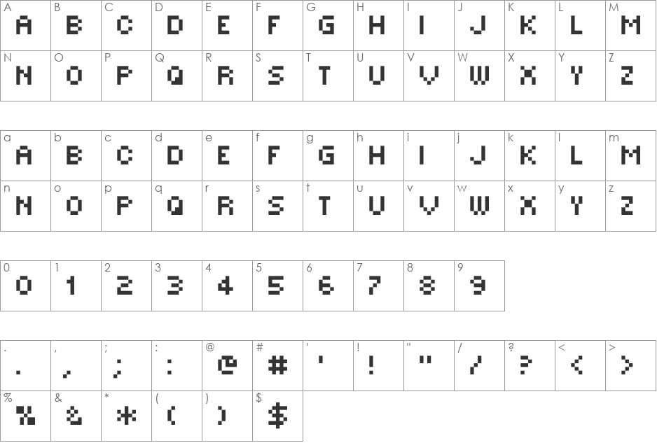MINI 7 Condensed font character map preview