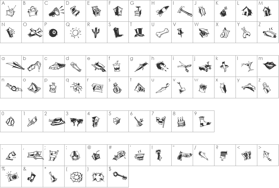 Mini Pics Art Jam font character map preview