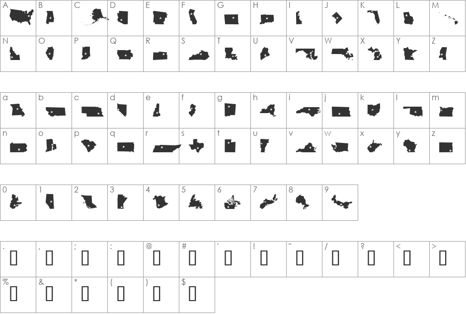 Mini Pics Borderline Capital font character map preview