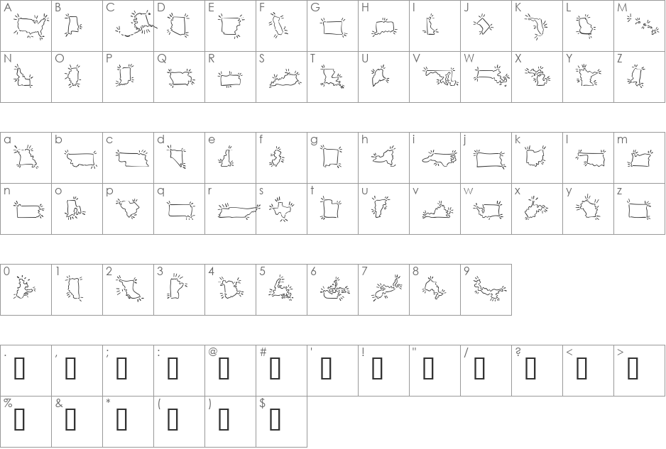 Mini Pics Borderline Spurt font character map preview