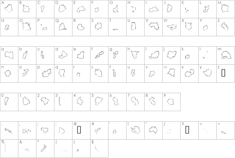 Mini Pics Global S Cutout font character map preview