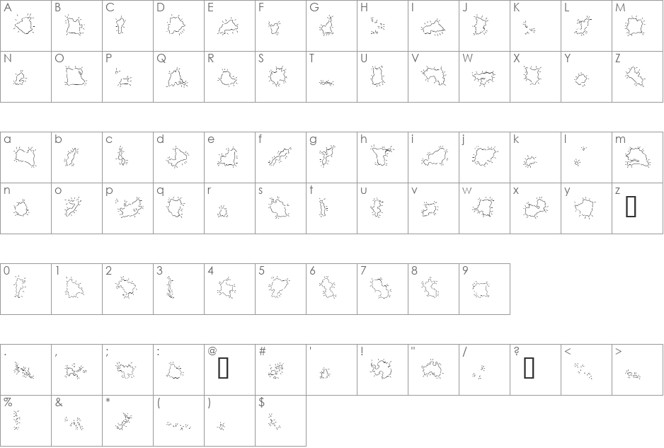 Mini Pics Global S Spurt font character map preview