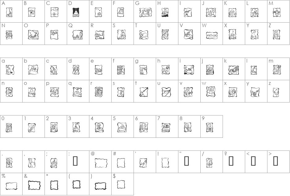 Mini Pics White Bread font character map preview