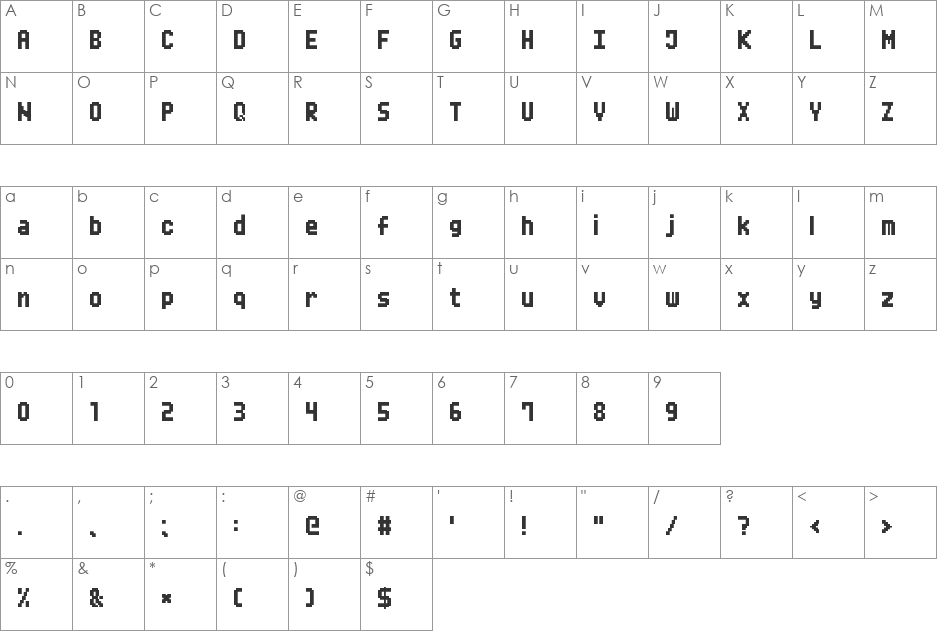 Mini Pixel-7 font character map preview