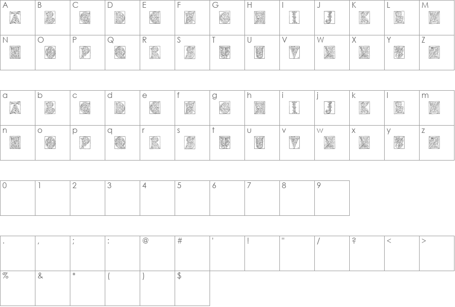 Miniature-Caps font character map preview