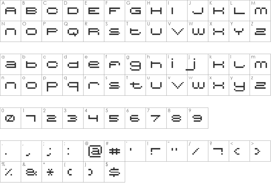 MiniBet font character map preview