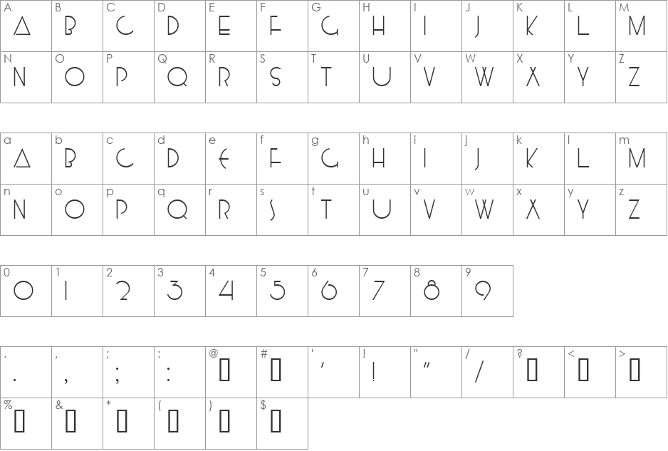 Minimal font character map preview