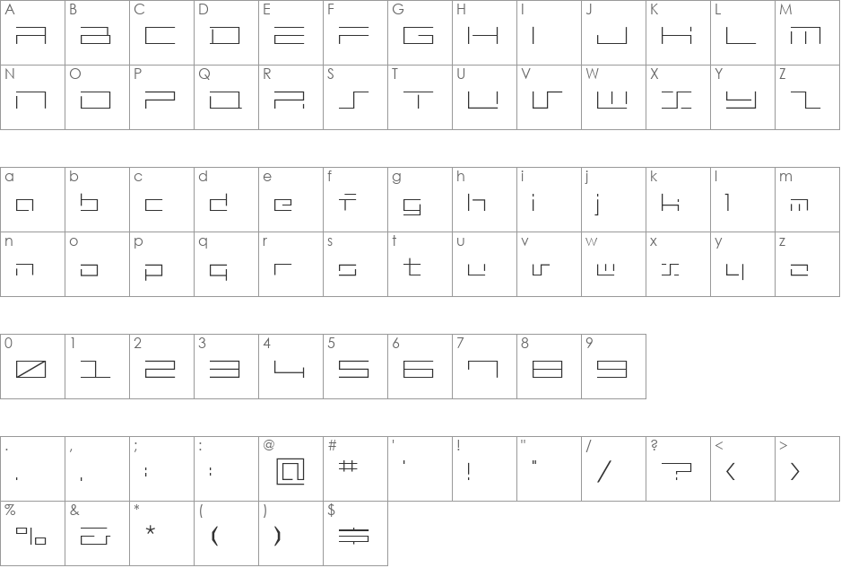 MINIMALHARD font character map preview