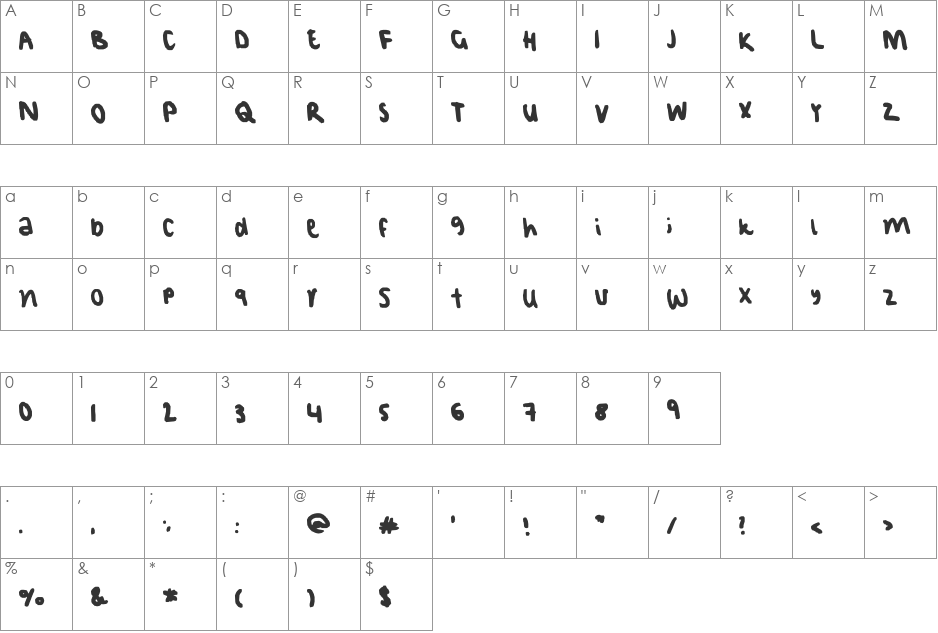 MINIMEWRlTlNG font character map preview