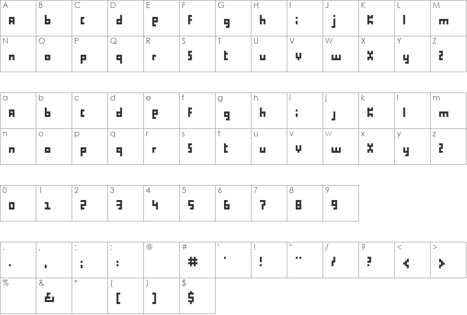 minimium font character map preview