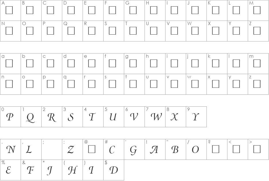 Minion-SwashItalic font character map preview