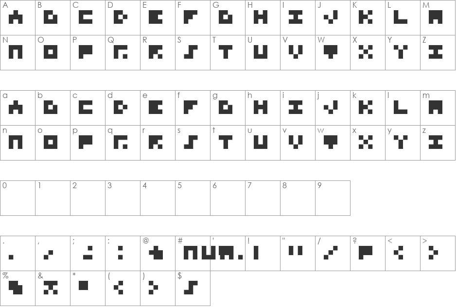 Miniozma font character map preview