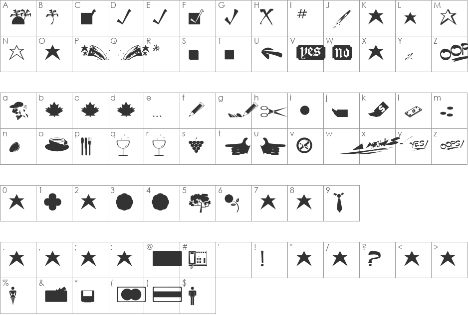 MiniPics font character map preview