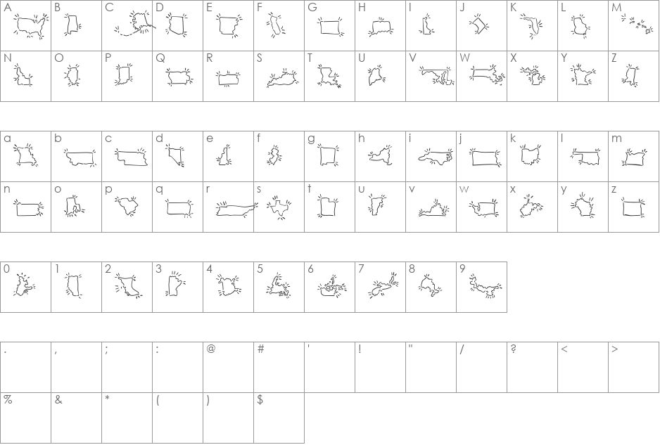 MiniPics font character map preview