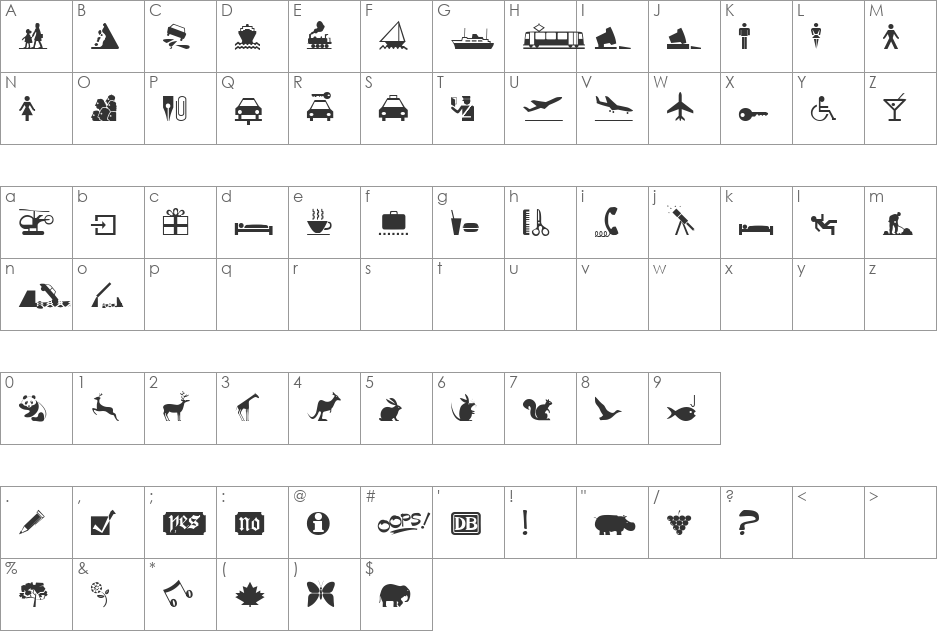 MiniPics1 font character map preview
