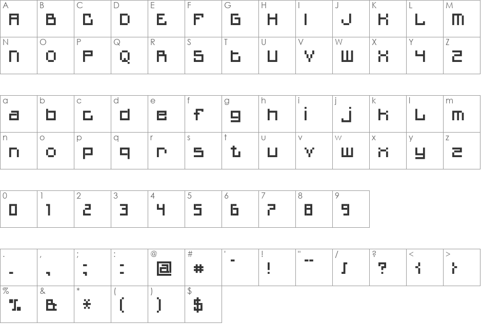 MiniQuanMniejszy font character map preview