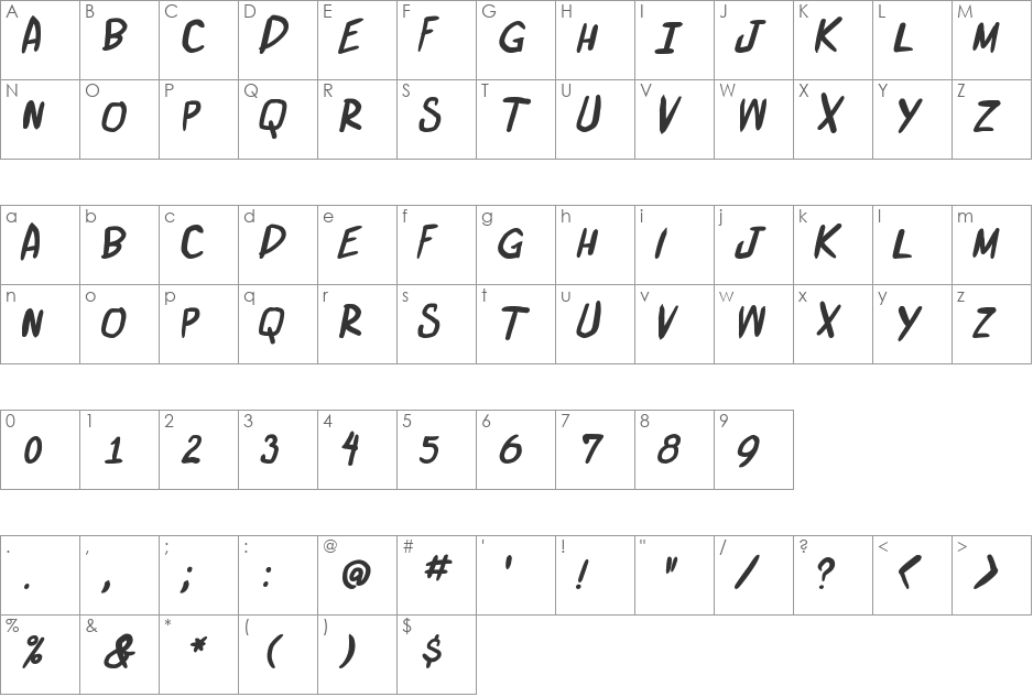 miniquest font character map preview