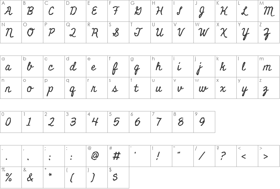 Miniver font character map preview