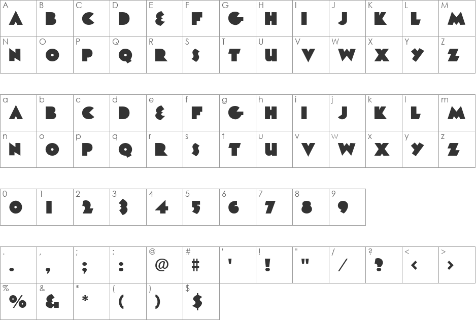 MinkGothic font character map preview