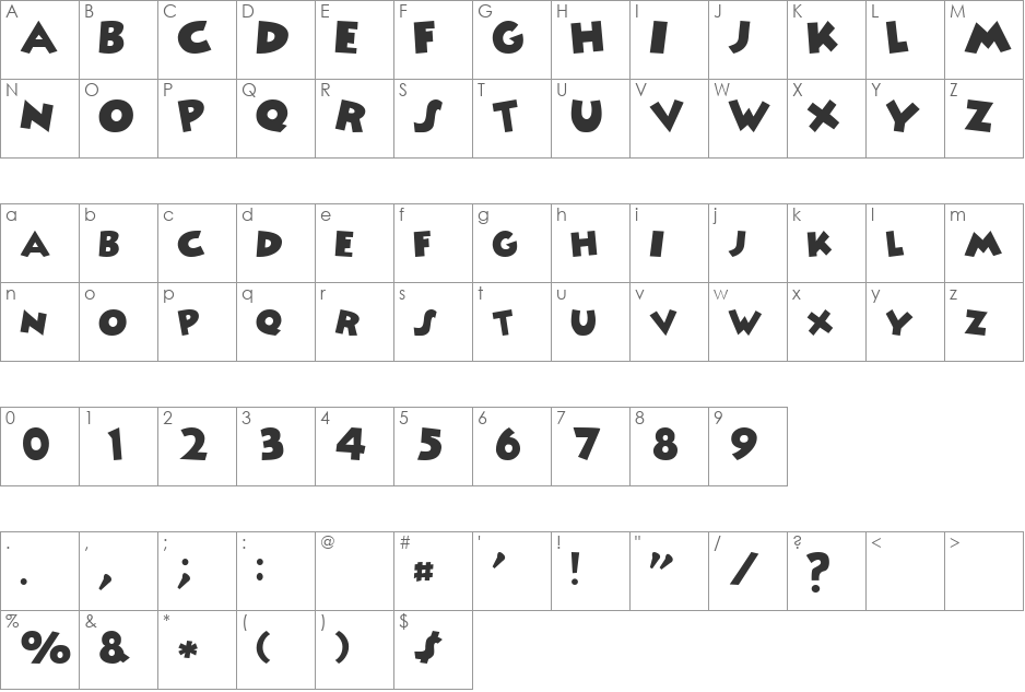 Minnie font character map preview