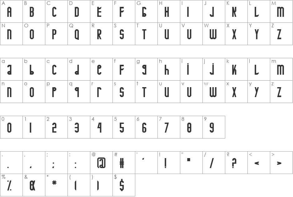MINOTAURE font character map preview