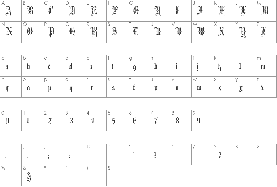 Minster No 3 font character map preview