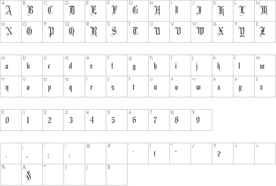 Minster6 font character map preview