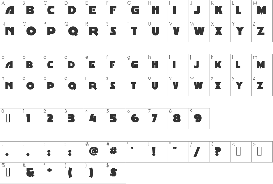 MinstrelPosterWHG font character map preview
