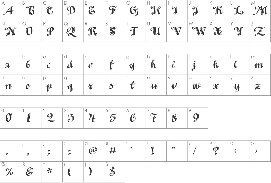 MinusmanC font character map preview