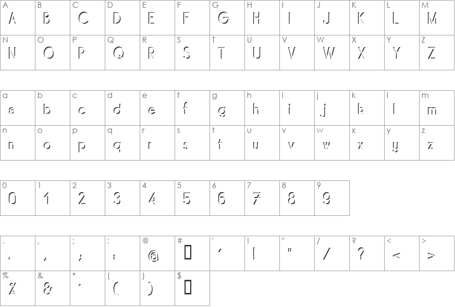 Mirage font character map preview
