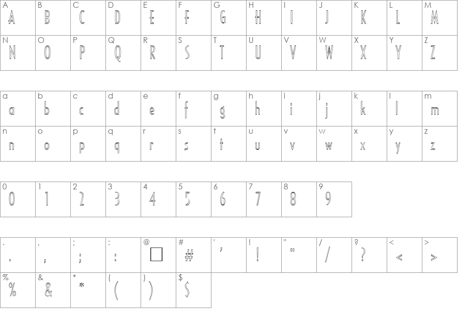 MirageOpen font character map preview