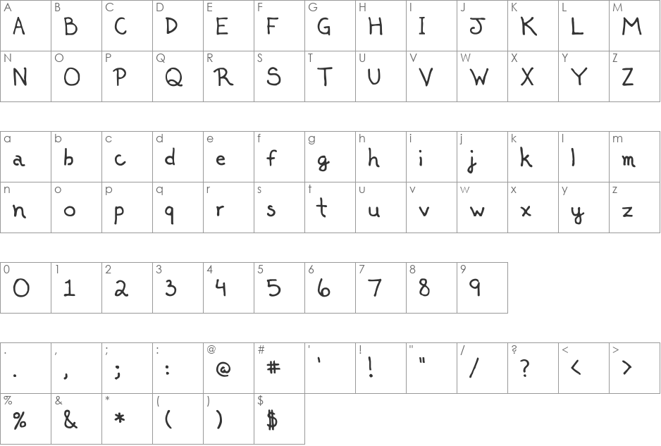 Miranda 27 font character map preview