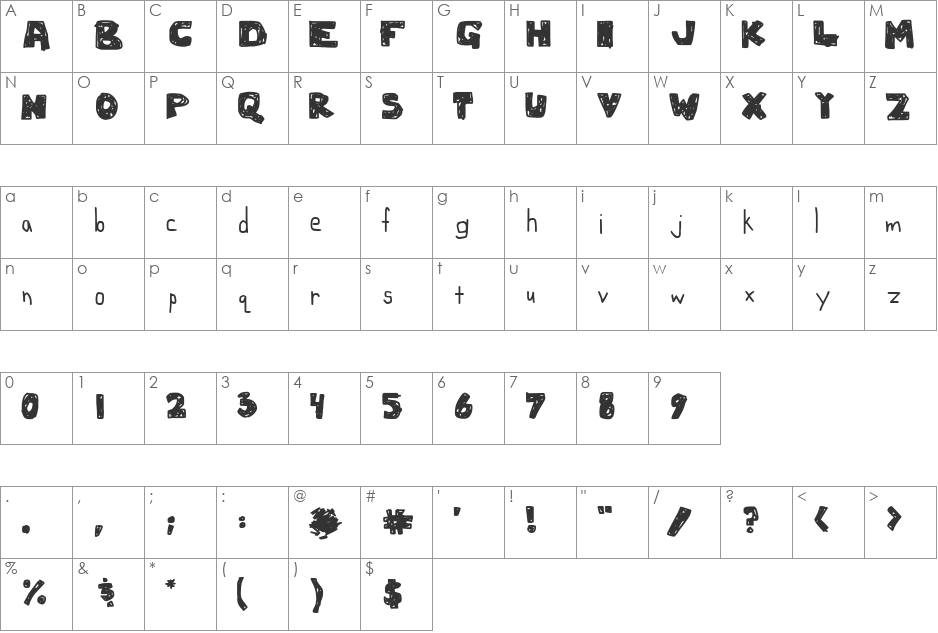 Miranda Writes font character map preview
