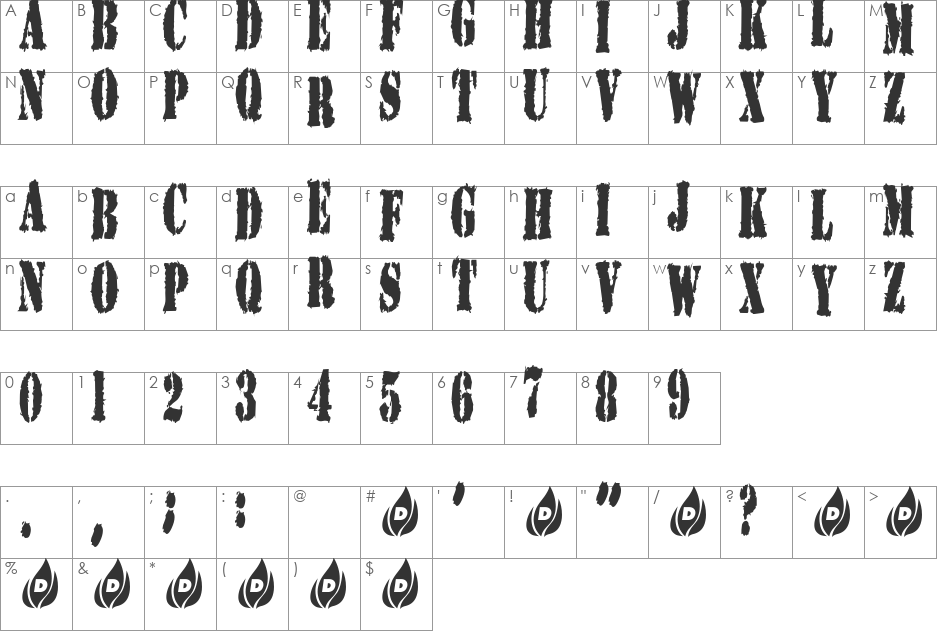 Mirror font character map preview