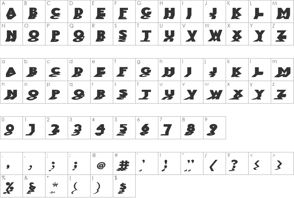 MirrorblacKOutline font character map preview