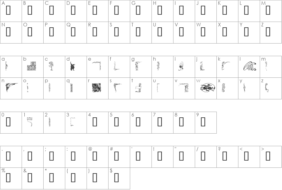 MirrorImage font character map preview