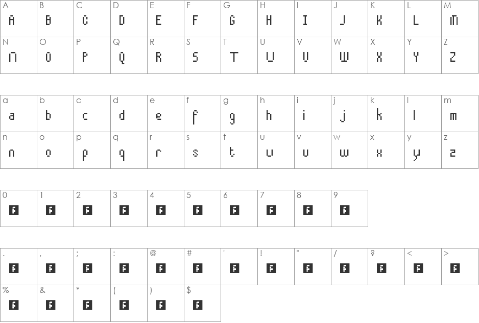 Misery font character map preview