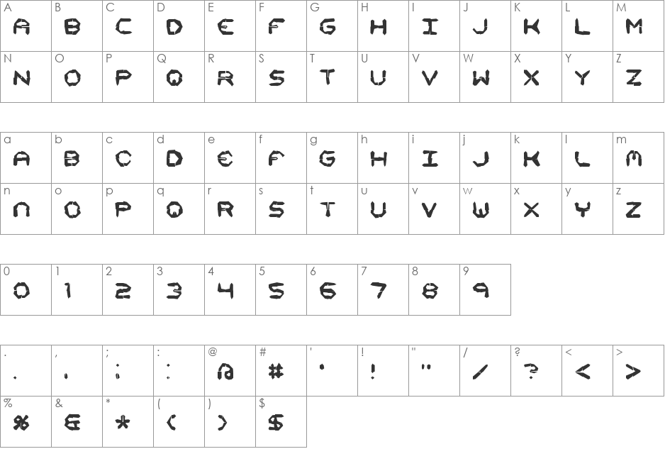 Mishmash 4x4i BRK font character map preview