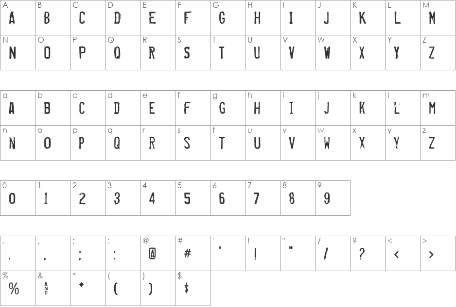 Misproject font character map preview