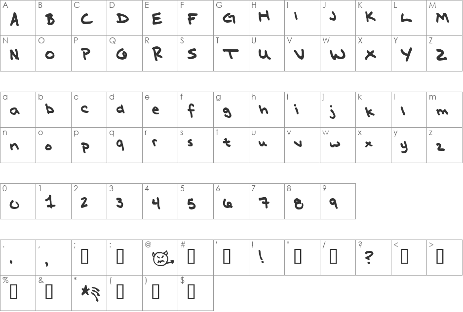 Miss Katie font character map preview