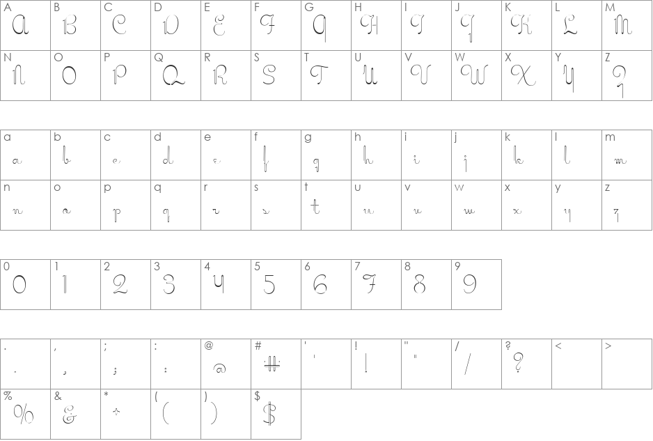 Miss Stephams font character map preview
