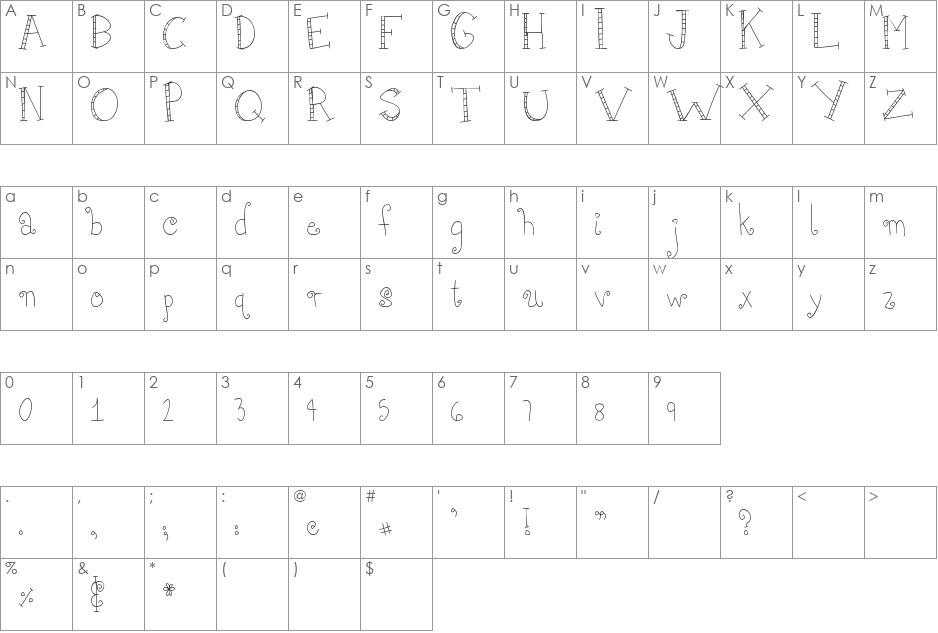 Miss Tiina Girlie font character map preview