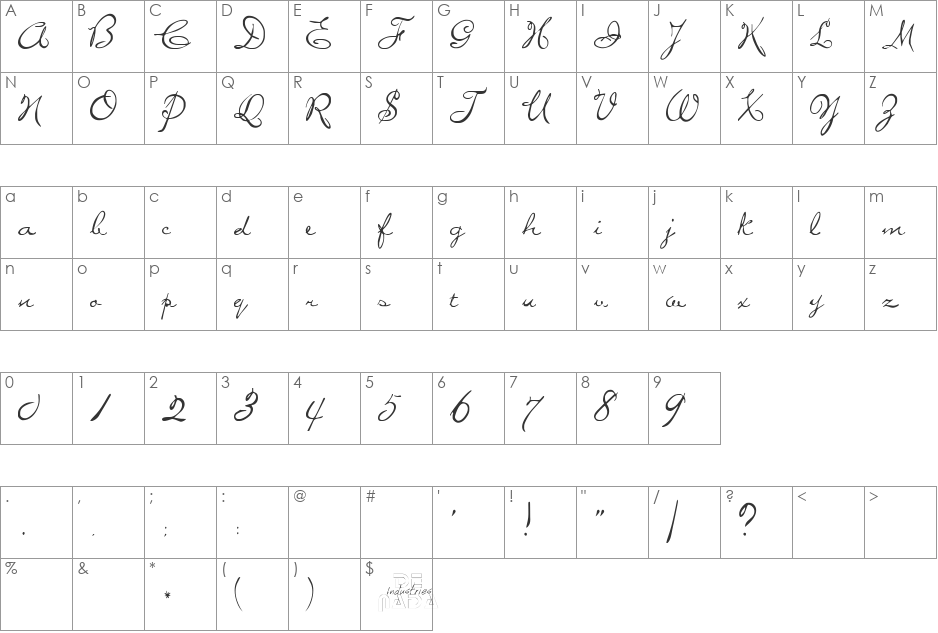 MissBrooks font character map preview