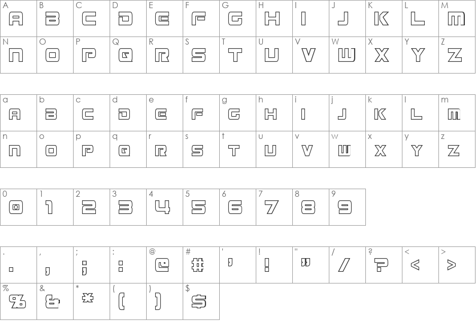 Mission GT-R font character map preview