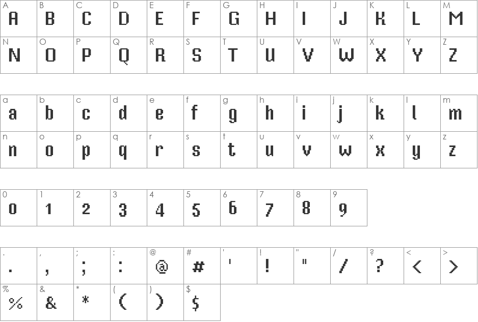 Mister Pixel 16 pt - Old Style Figure font character map preview