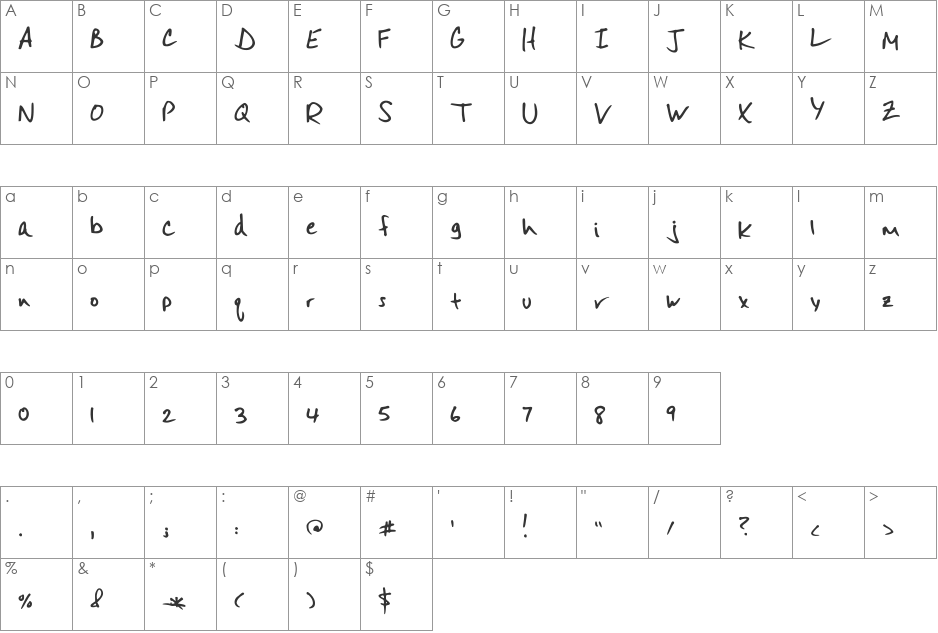 Mister Spicy Dos font character map preview