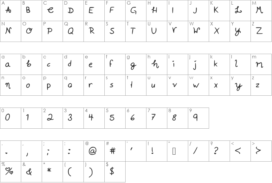 Mistie font character map preview