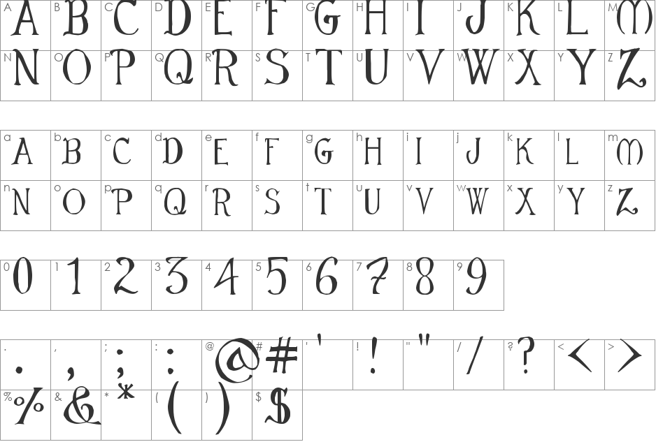 Misty Mountain Gazette font character map preview