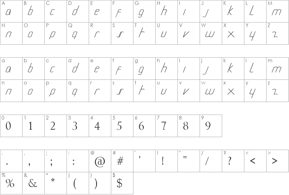 Miura Montes font character map preview